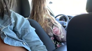 Black BBW sucks Daddy’s cock while wife drives, shows big tits