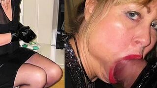 Swinger Linda Cocksucker Clothed in Short Skirt Sucking Cock